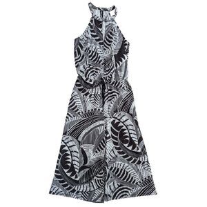 Athleta Halter Jumpsuit Wide Leg Keyhole Black White Print Size 0